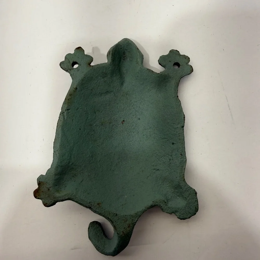 Vintage Style Cast Iron Sea Turtle Wall Hook Verdigris Green Coastal Decor Mount